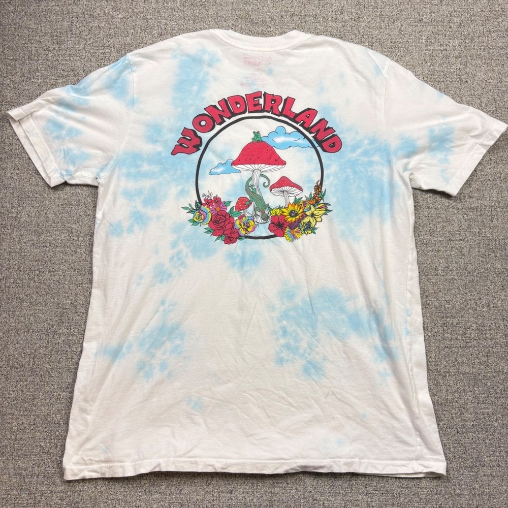 Wonderland Trippy Mushrooms‎ Tie Dye T-Shirt Mens XL Blue White High